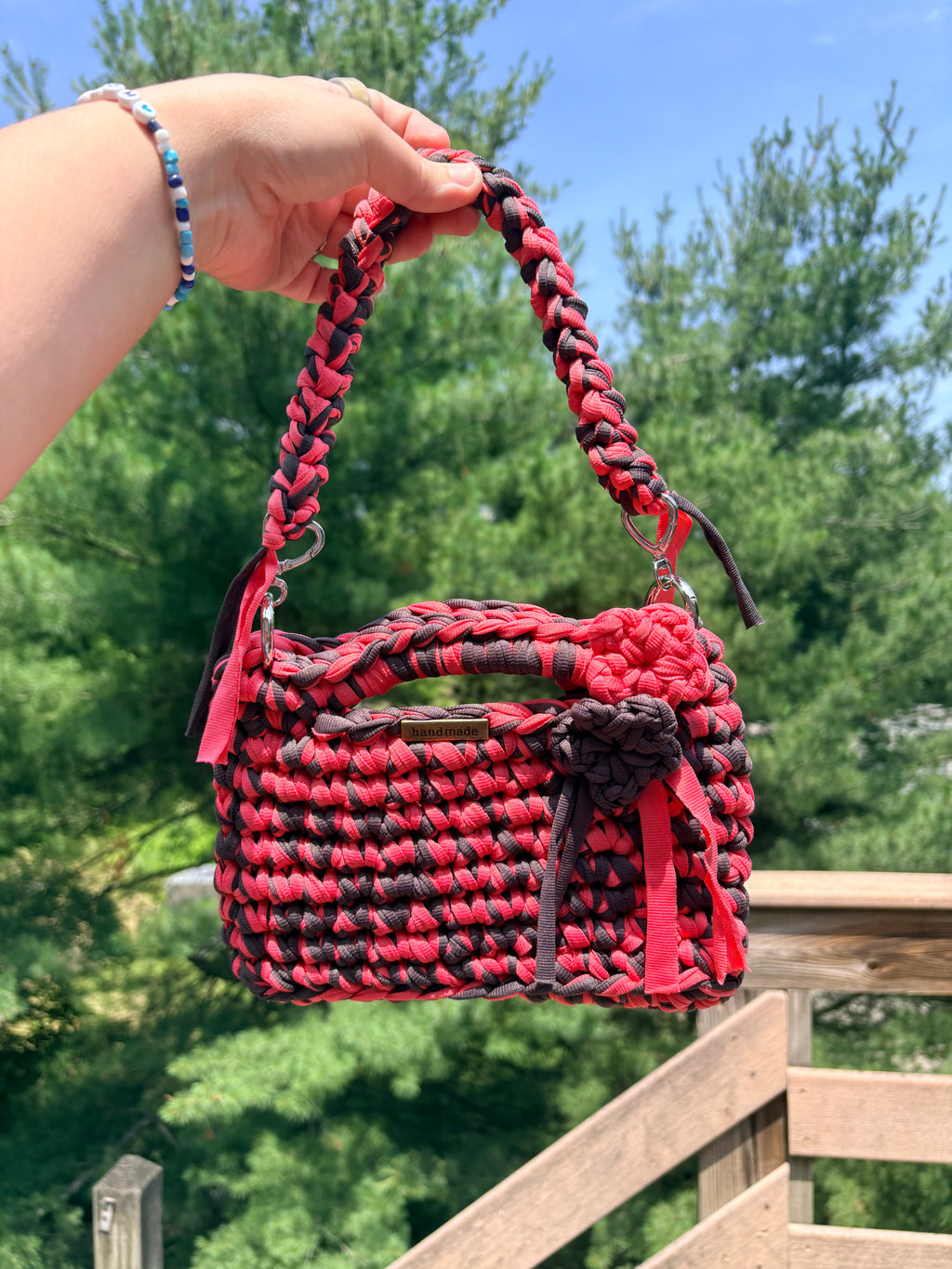 Midnight Scarlet Crochet Handbag