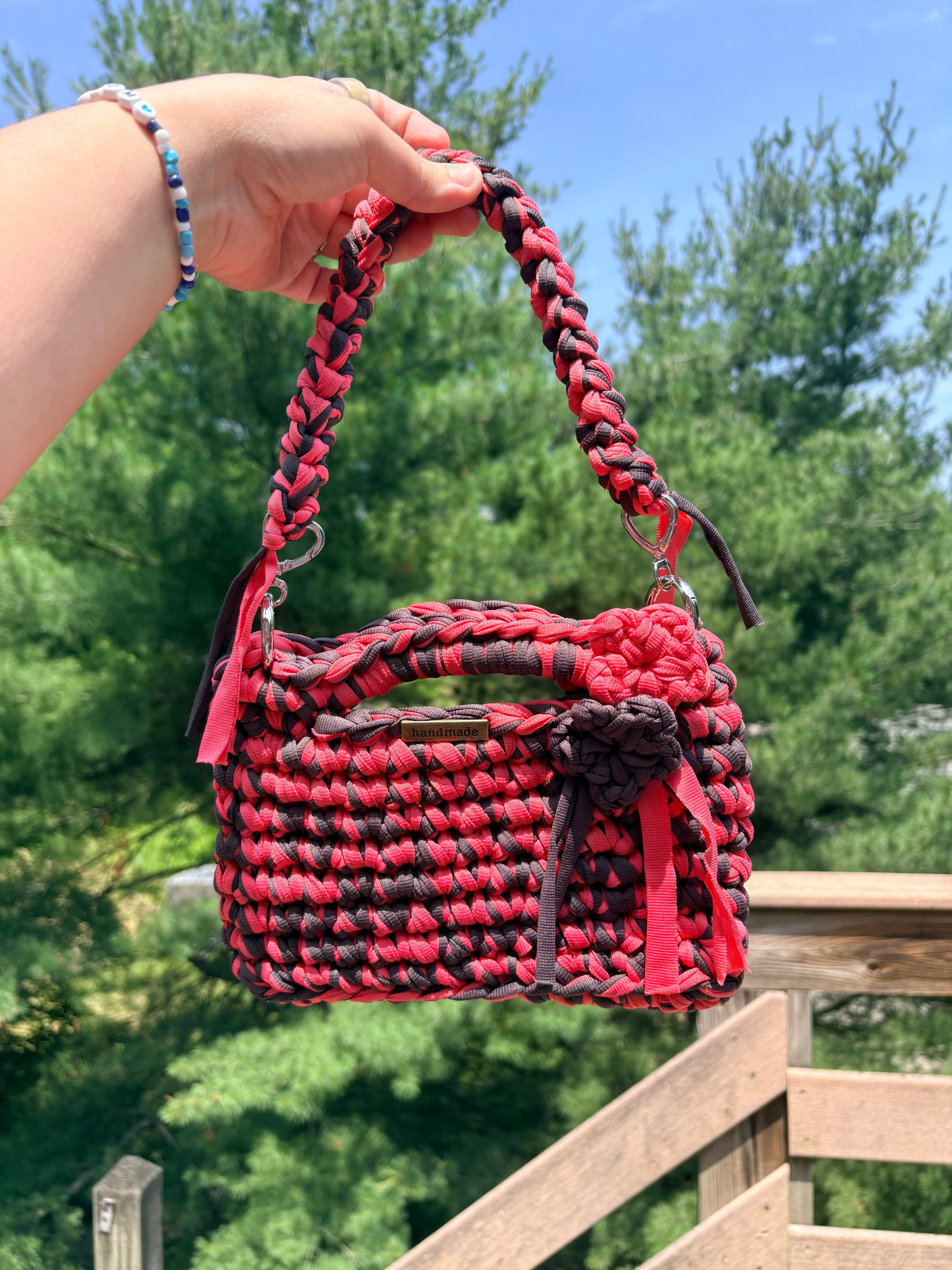 Midnight Scarlet Crochet Handbag