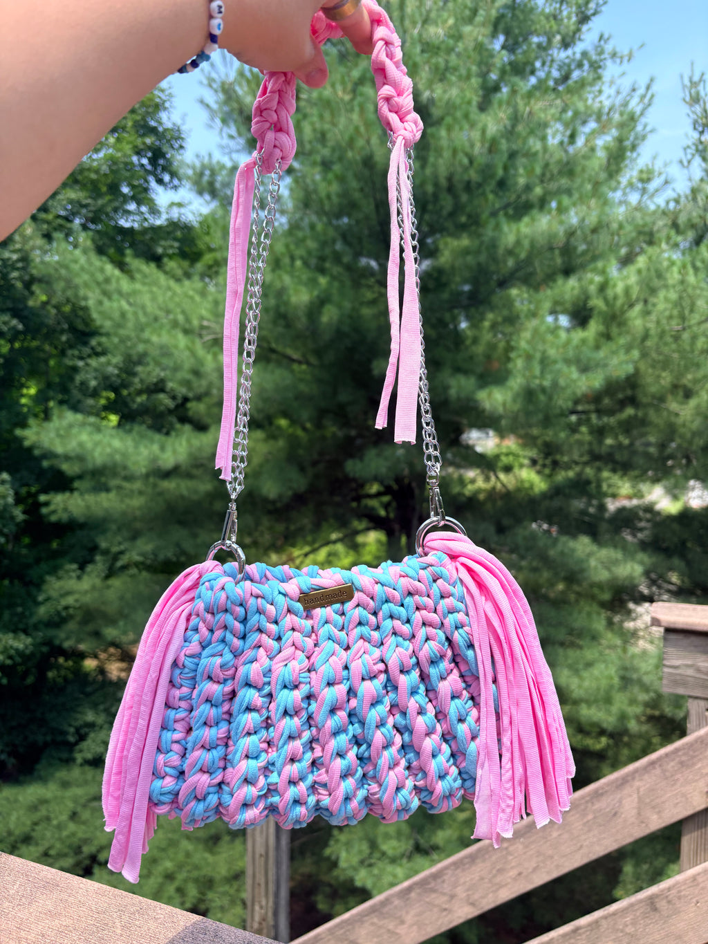 Cotton Candy Fringe Crochet handbag