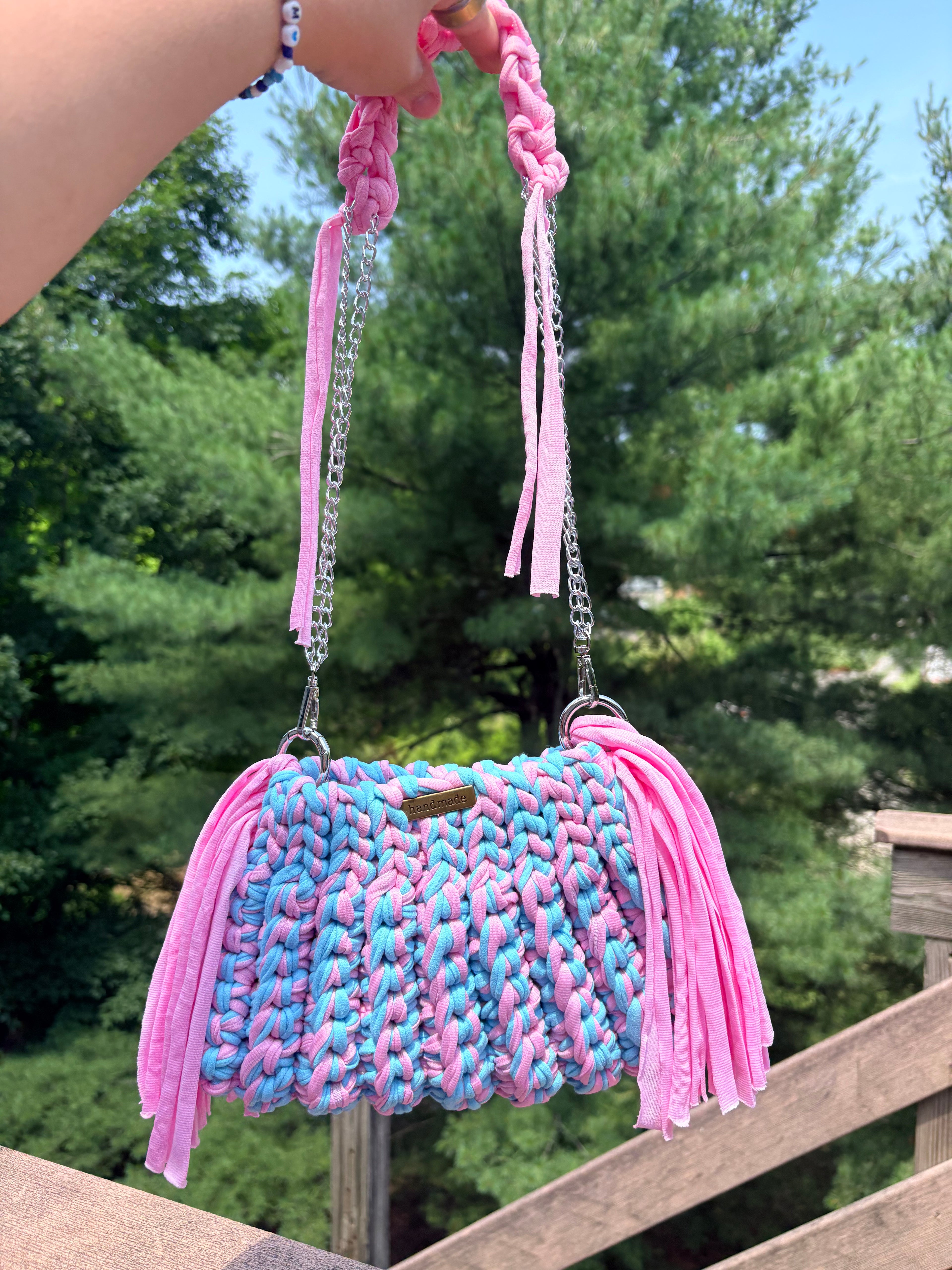 Cotton Candy Fringe Crochet handbag