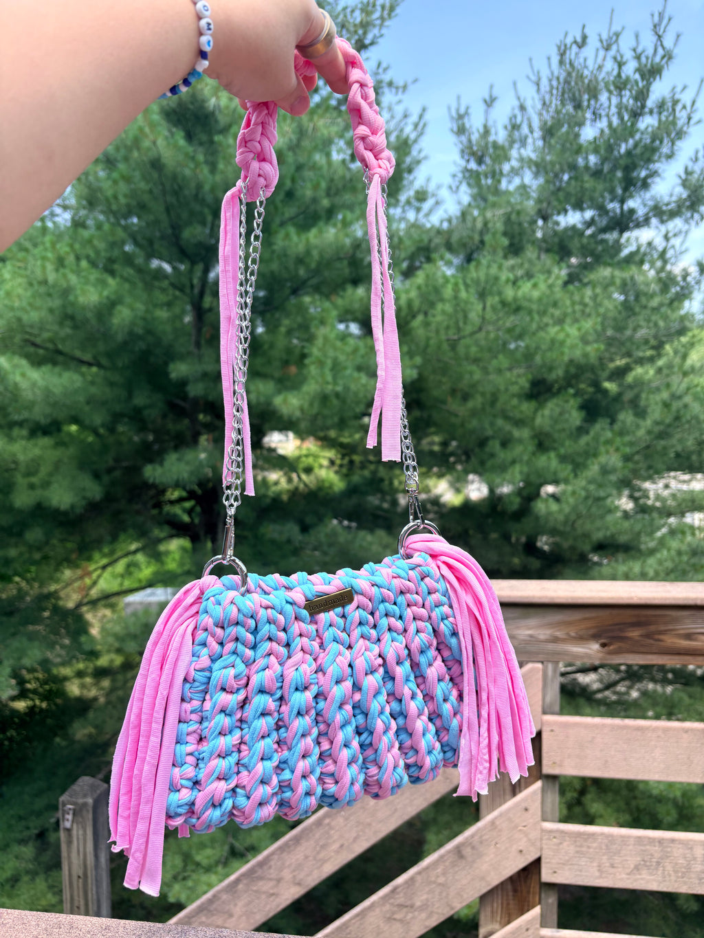 Cotton Candy Fringe Crochet handbag