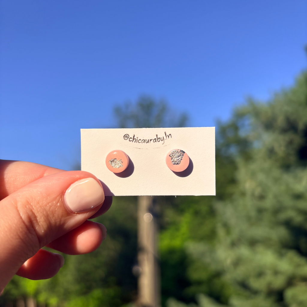 Pink & Silver Stud Earrings