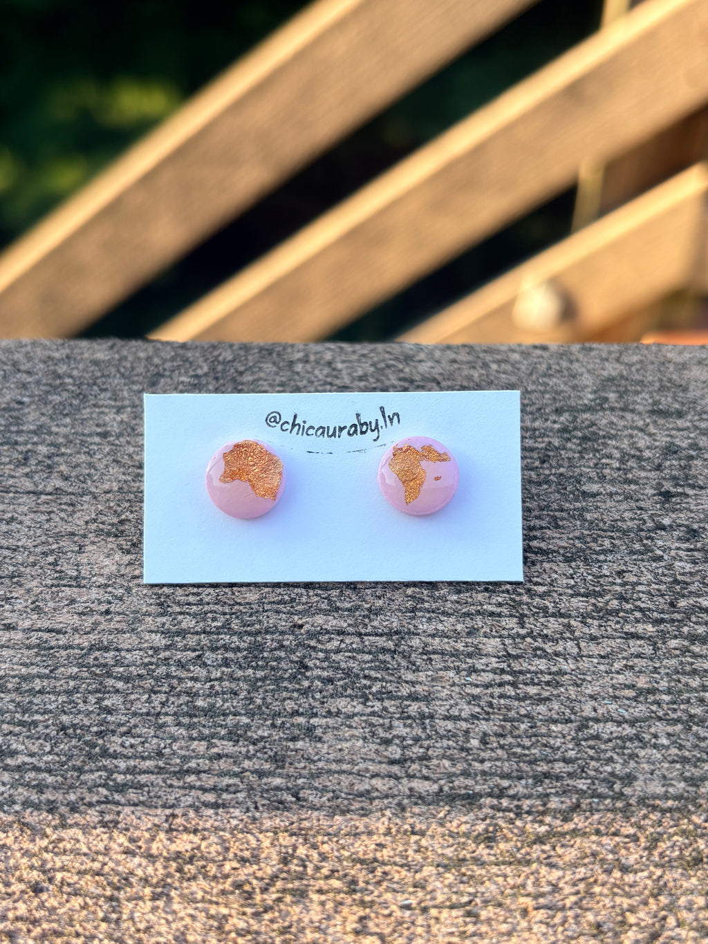 Pink & Gold Foil Stud Earrings