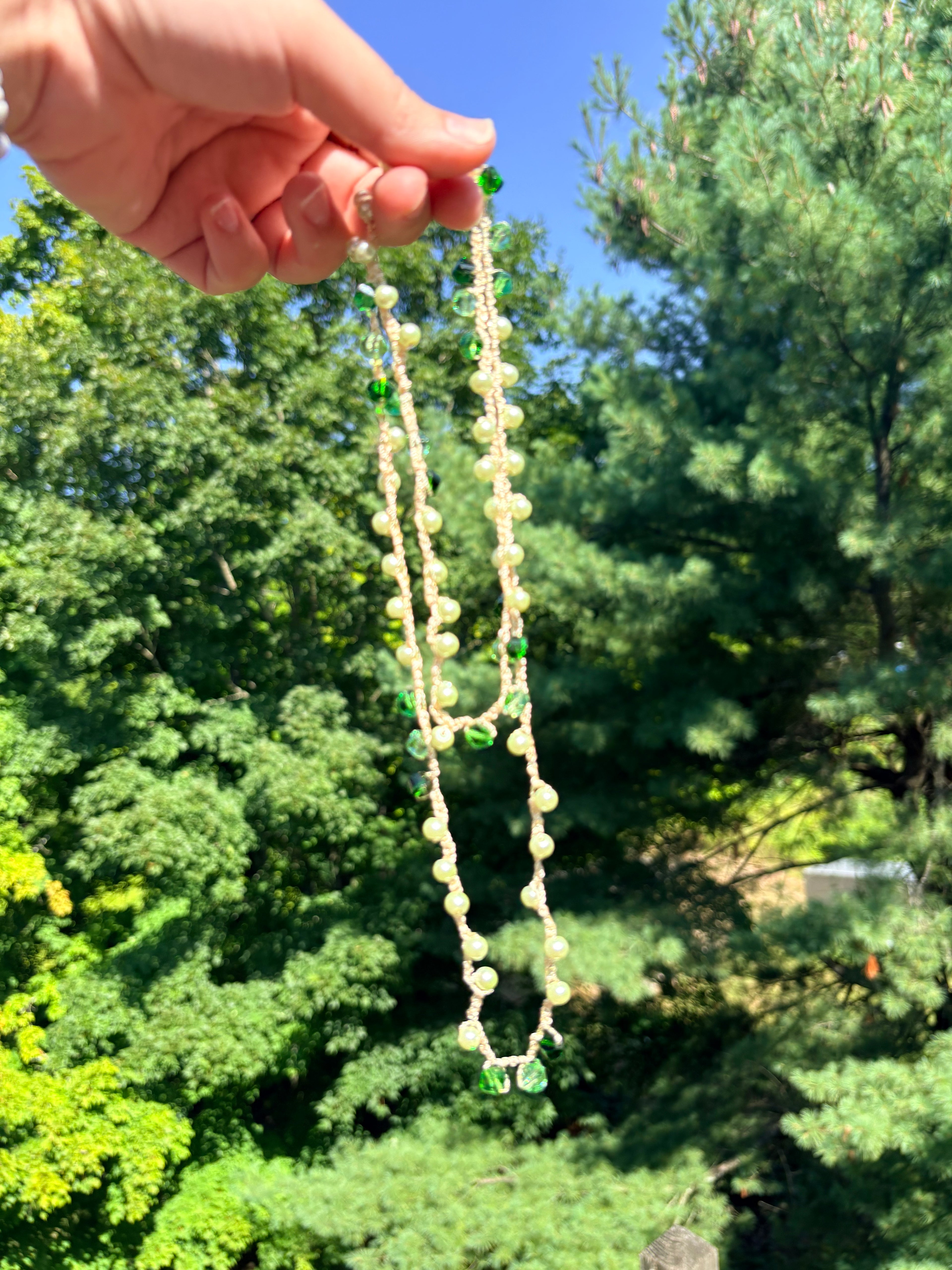 Emerald Pearl Crochet Necklace
