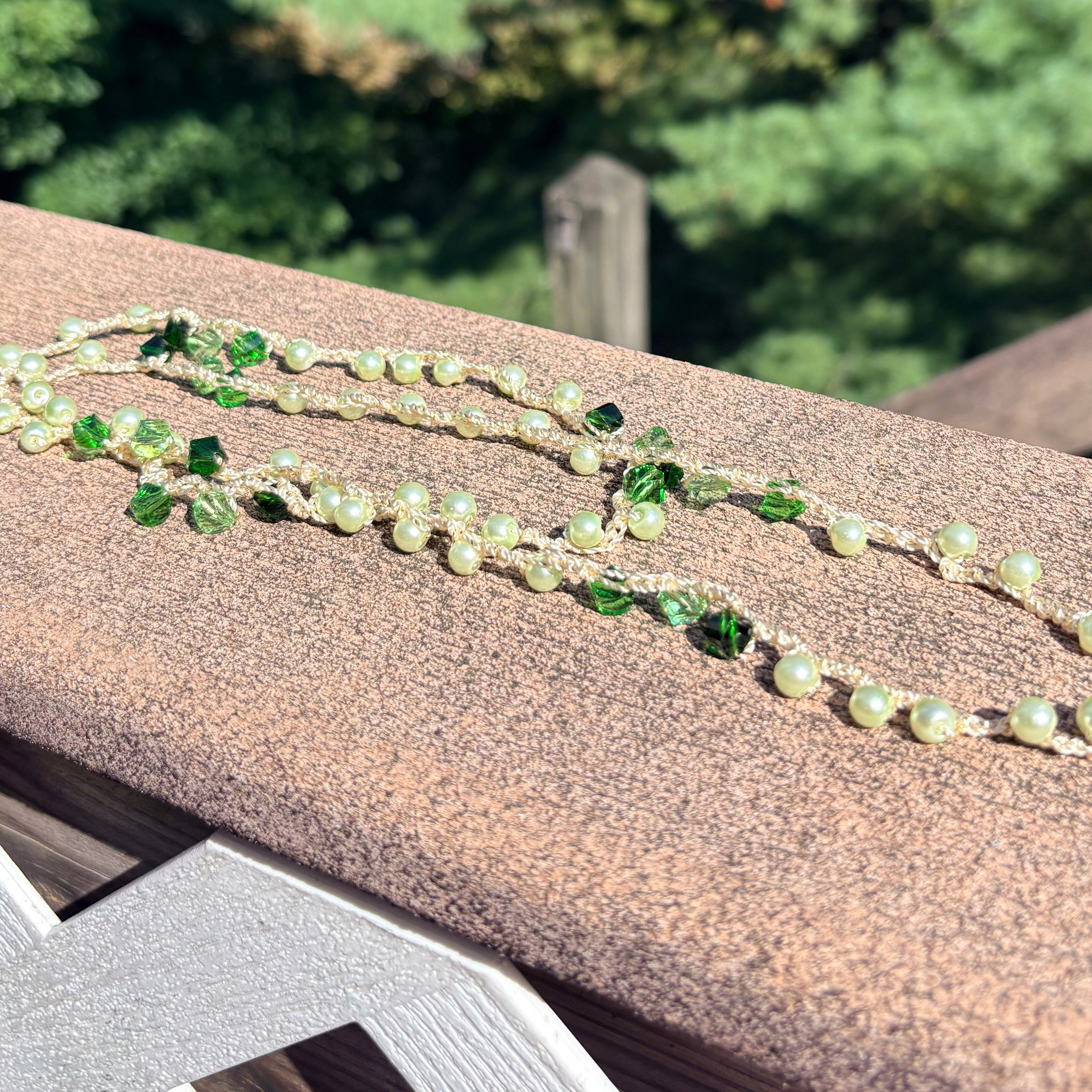 Emerald Pearl Crochet Necklace