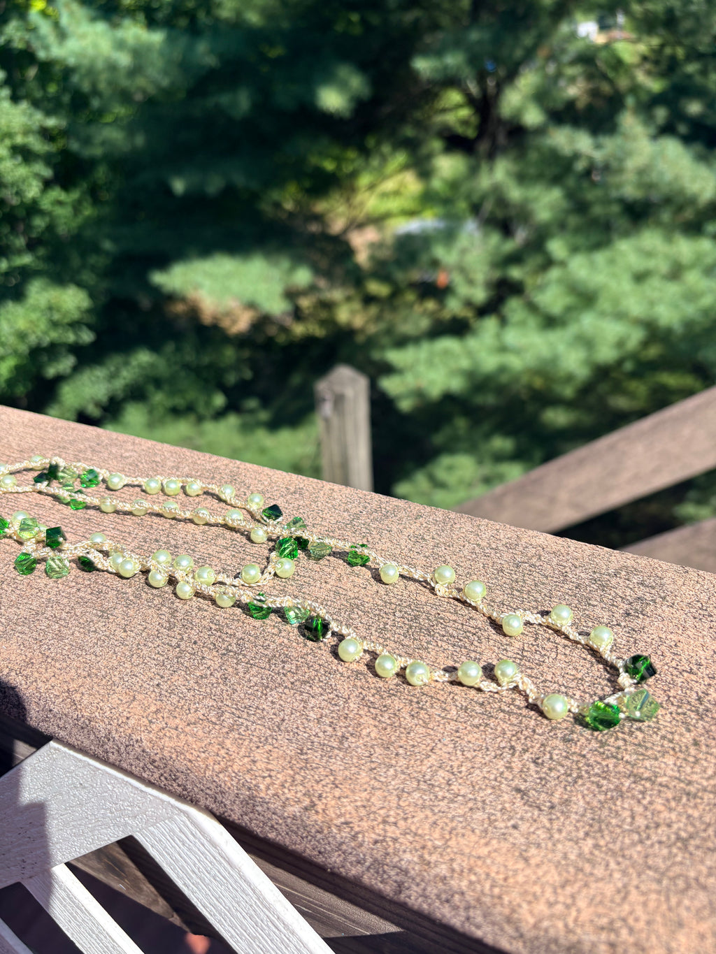 Emerald Pearl Crochet Necklace