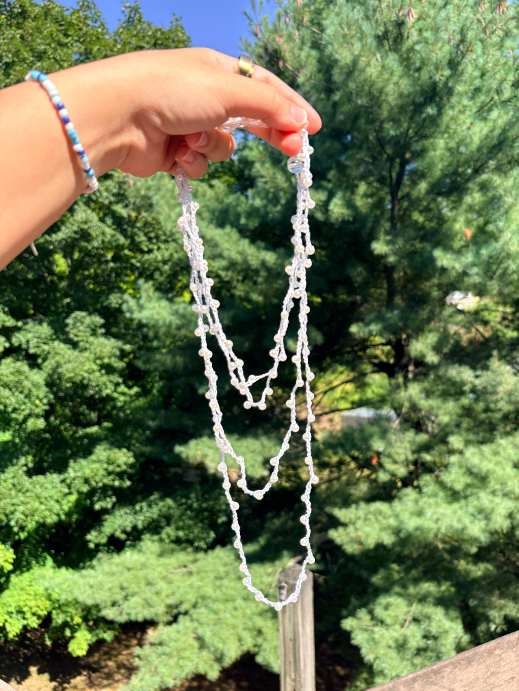Pearl Cascade Crochet Necklace