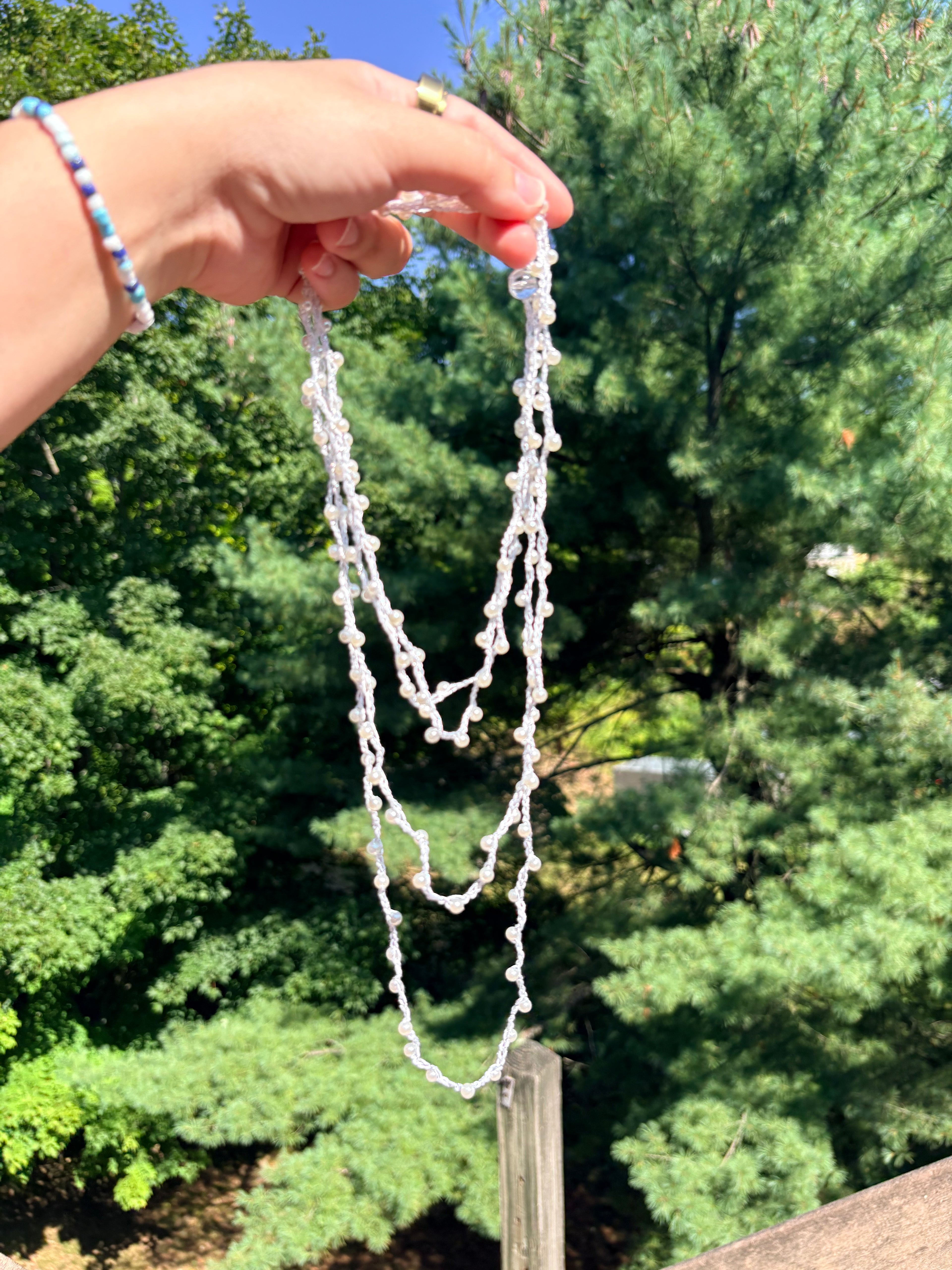 Pearl Cascade Crochet Necklace