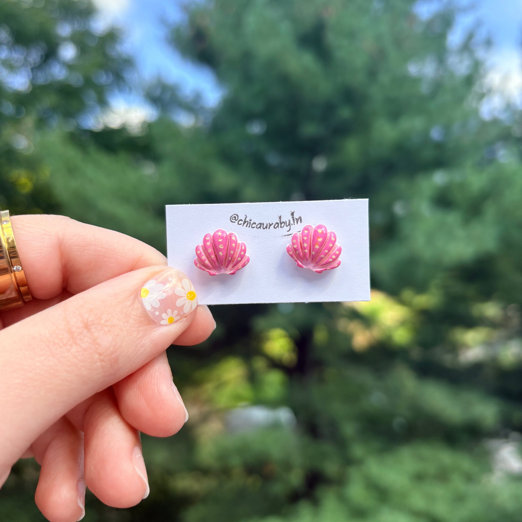 Pink Shell Stud Earrings