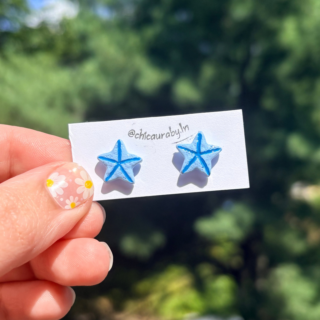 Blue Starfish Stud Earrings