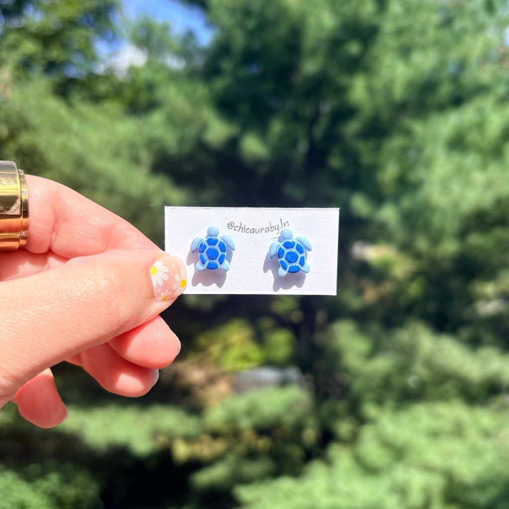 Blue Sea Turtle Stud Earrings