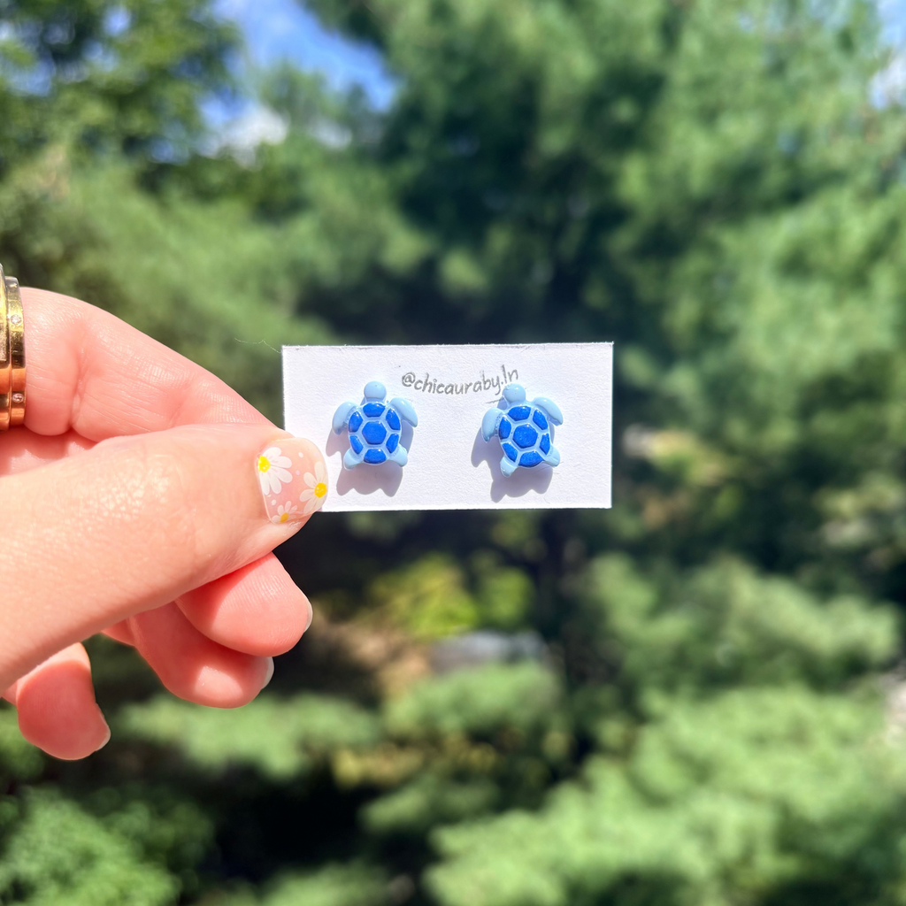 Blue Sea Turtle Stud Earrings